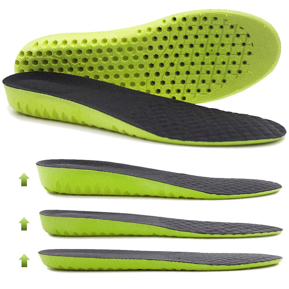 AilakaAilaka 1 Pair Elastic Shock Absorbing Height Increasing Sports Shoe Insoles, Soft Breathable Honeycomb Orthotic Replacement Inserts for Men & Women, Green, Heel Height: 3cm, 8-12 M US Women/7-10 M US