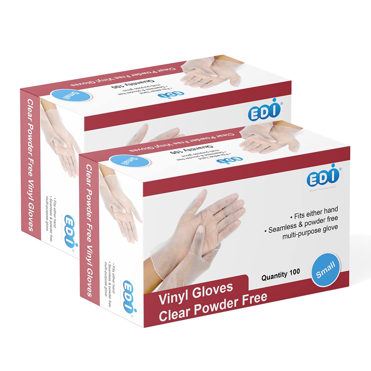 EDI Clear Powder Free Vinyl Glove,Disposable glove,Industrial Glove,Clear, Latex Free and Allergy Free, Plastic, Work, Food Service, Cleaning,100 gloves per box Small