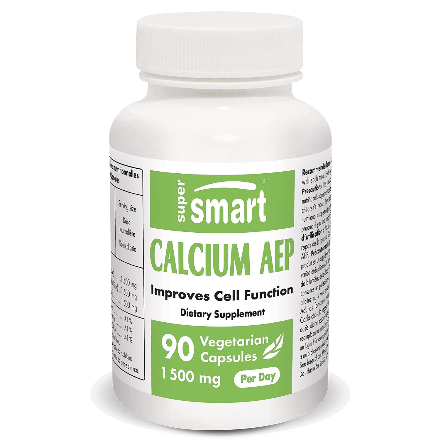 SUPERSMART Calcium AEP 1500 mg Per Serving - Minerals & Anti Inflammatory Supplement - Help Improve Cells Functions | Non-GMO & Gluten Free - 90 Vegetarian Capsules