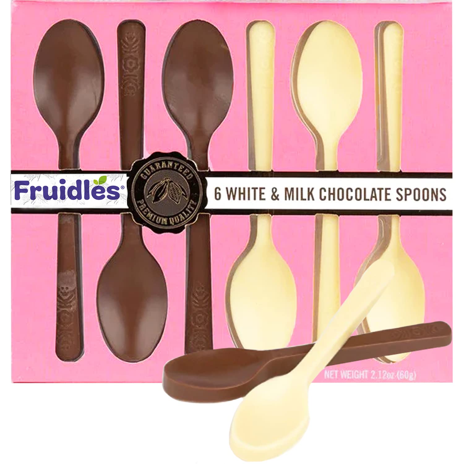 Fruidles Milk And White Chocolate Spoons, Candy Hot Chocolate Stirring Edible Spoons, Gourmet Milk Cocoa Edible Spoon Stirrers, Non-GMO, Dairy, 2.12 Oz (6 Spoons-3 brown and 3 white- per Box) (2-Pack)