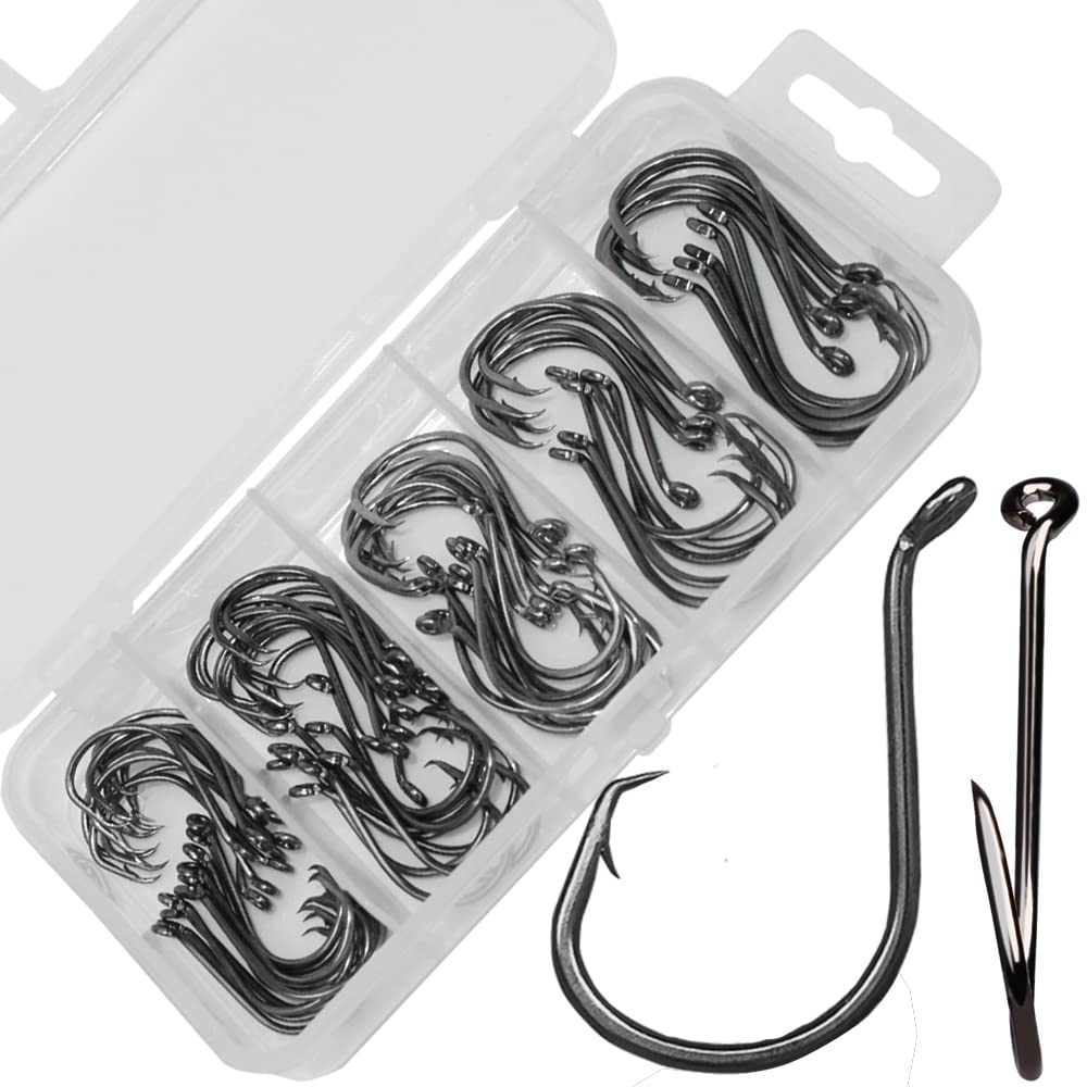 Drasry Fishing Hooks Set High Carbon Steel Jig Bait Sharp Fish Hook for Saltwater Freshwater