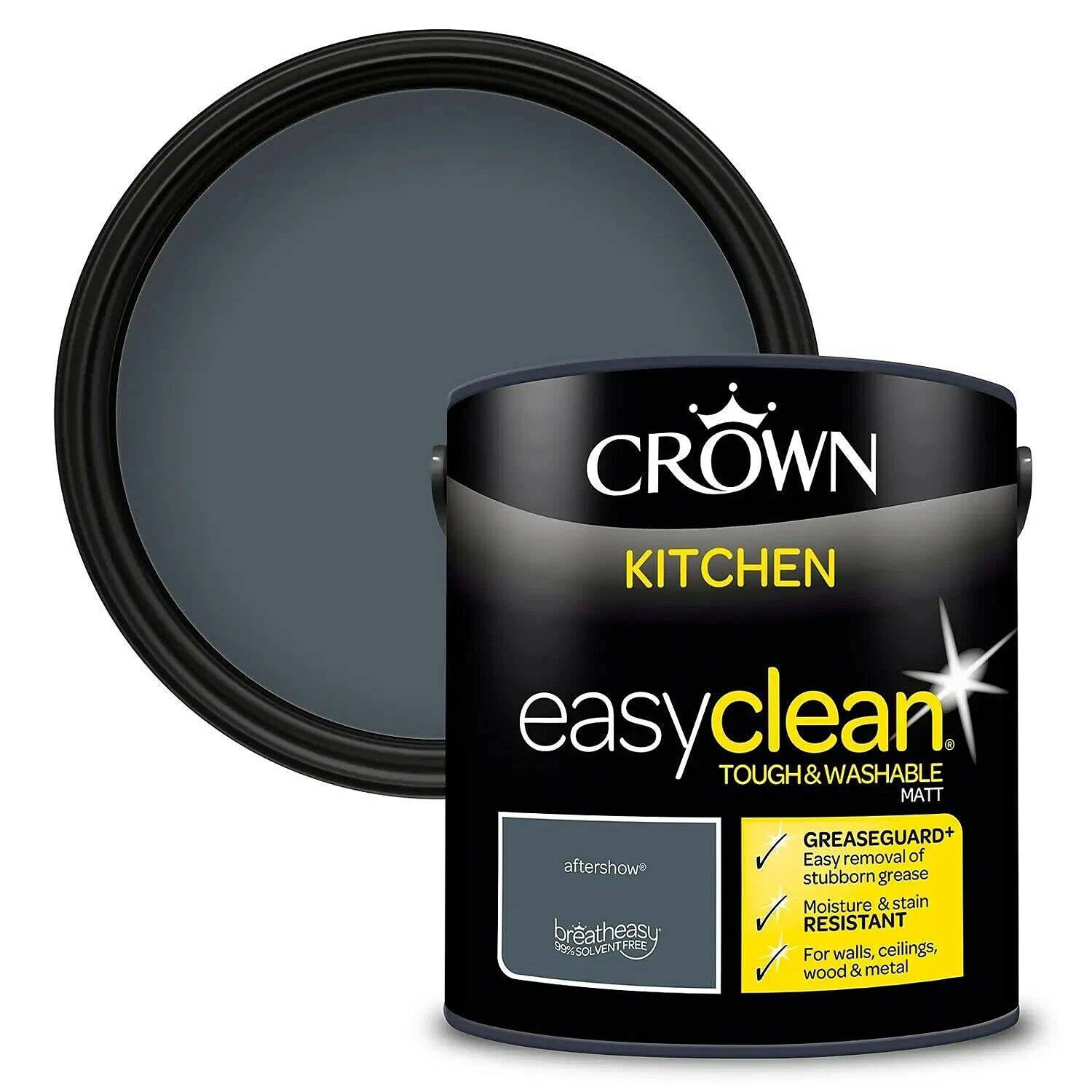 2.5L CROWN Easyclean Kitchen MATT Emulsion Multi Surface Paint With GREASEGUARD+ That can be Used on Walls, Ceilings, Wood and Metal. Stain & Scrub Resistant Formula – Aftershow