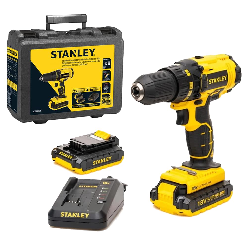 STANLEY Power Tool Cordless 18V 1.5Ah Li-Ion Drill Driver Kit Box SCD20S2K-B5