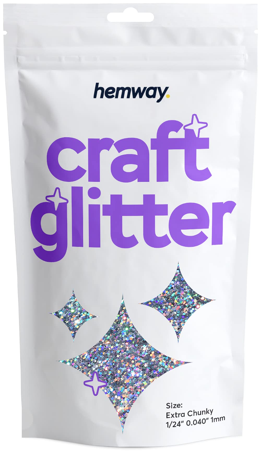 Hemway Craft Glitter 100g 3.5oz Extra Chunky 1/24" 0.040" 1MM (Silver Holographic)