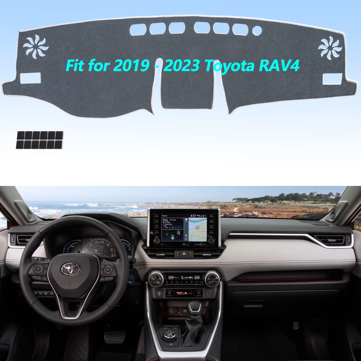 AUQDD Gray Dashboard Dash Cover Flannel Dash Mat Custom Compatible with 2019 2020 2021 2022 2023 Toyota RAV4 Anti-Glare, Anti-Reflection, No Peculiar Smell - Not Fits RAV4 Prime