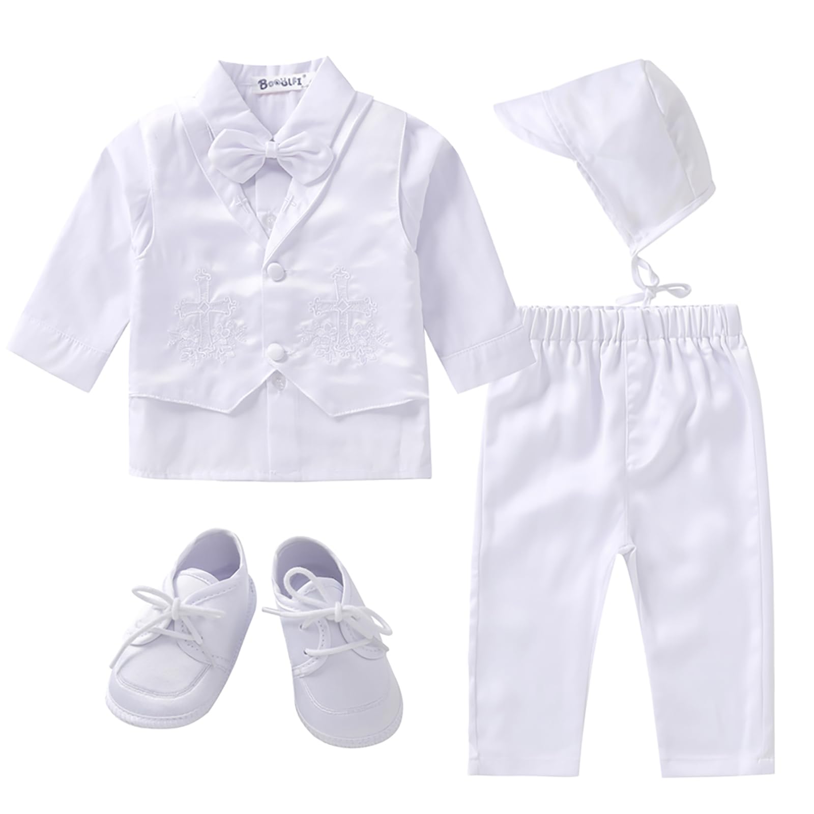 BooulfiBaptism Outfits for Boys Baby Boy Outfits Christening Gifts White Suits with Dress Shirt Pants