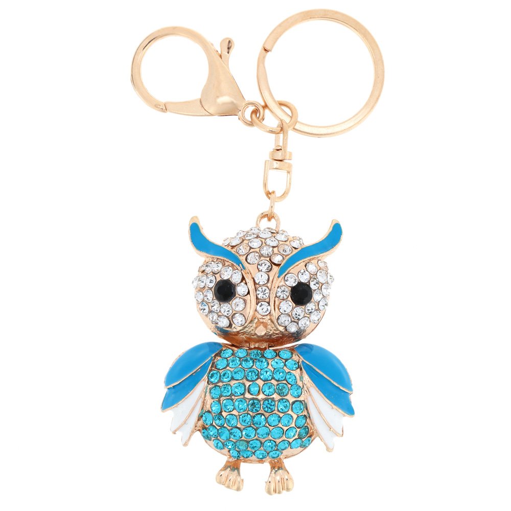 GlobalNiche® Fashional Jewelry Hollow Alloy Vintage Shinning Rhinestone Owl Pendant Key Ring Key Chain-Haibing