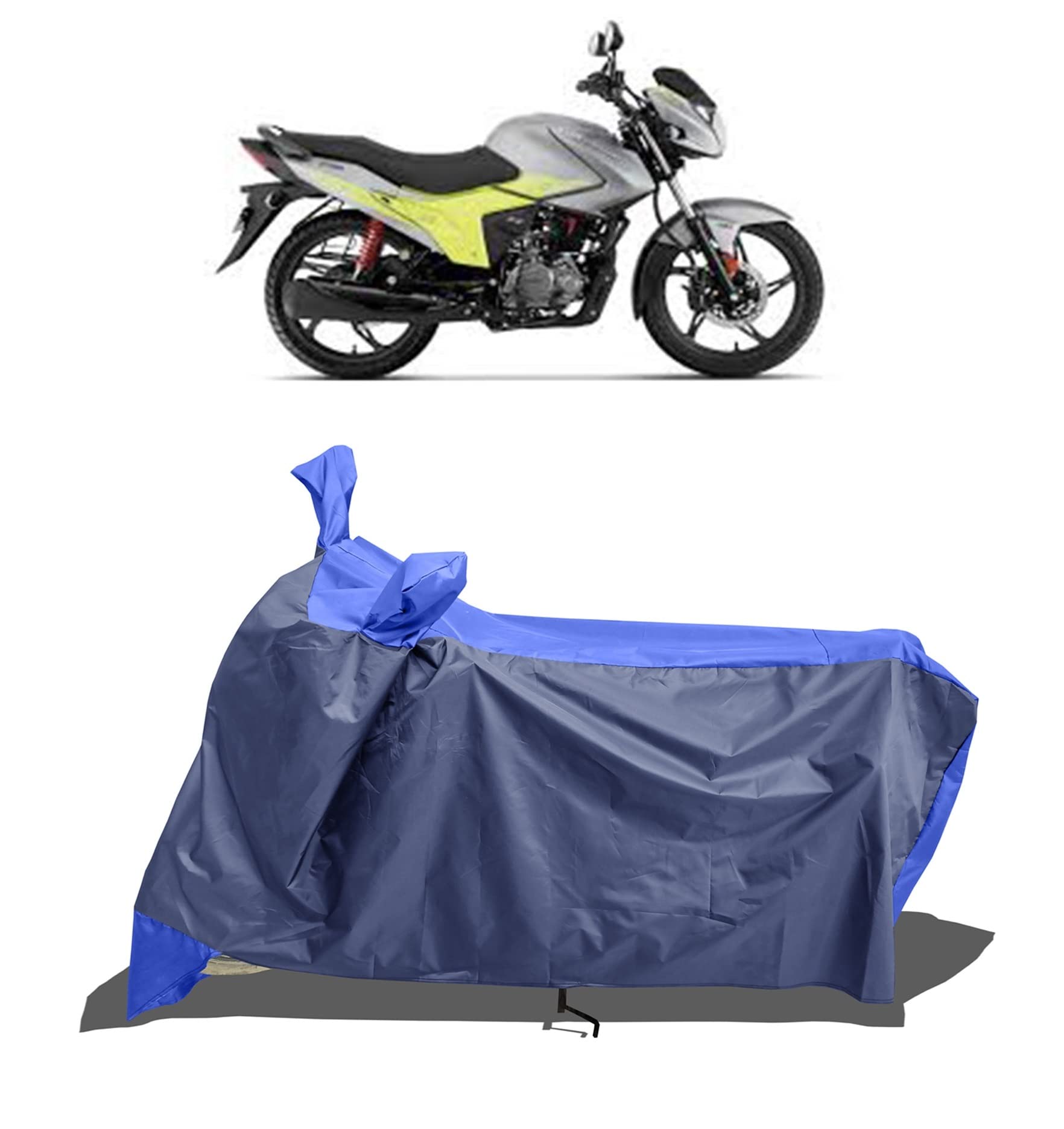 ROMEIZ - Two Wheeler Bike-Scooty Body Cover for Glamour Blaze with 100% Water-Resistant and Dust Proof Premium 190T Fabric_Royal Blue & Navy