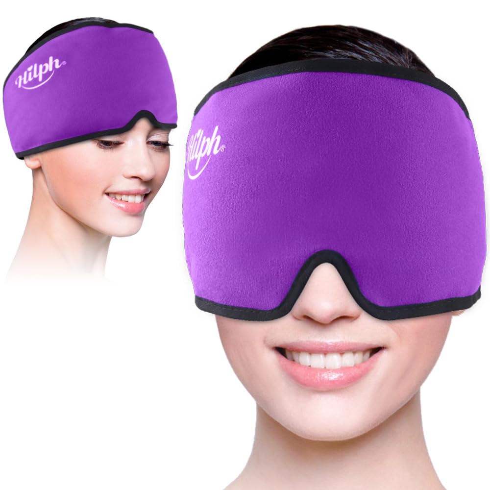 Hilph Migraine Mask Hat Migraine Relief Cap, Cooling Pad Headache Hat for Headache Relief Hat, Cold Warm Compress Cooling Mask Heady, Gel Head Pain Cap for Stress Relief, Puffy Eyes, Purple