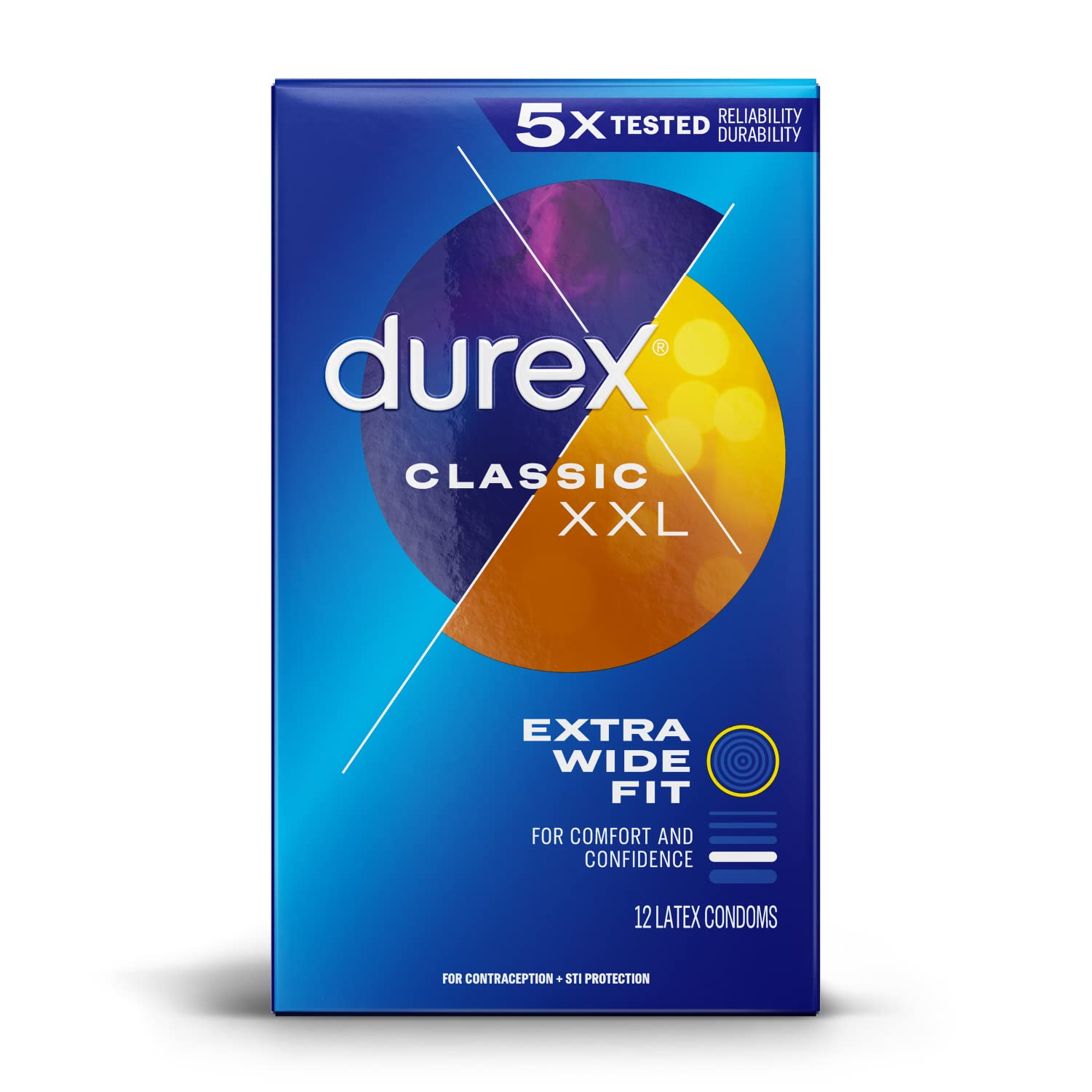 DurexCondom XXL Longer & Wider Natural Latex Condoms, Extra Wide Fit, 12 Count - Ultra Fine & Lubricated (Packaging May Vary)