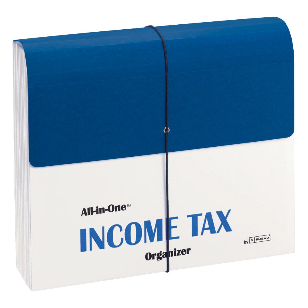 Smead All-in-One™ Income Tax Organizer with Flap and Cord Closure, 13 Pockets, Letter Size, Blue/White (70660)