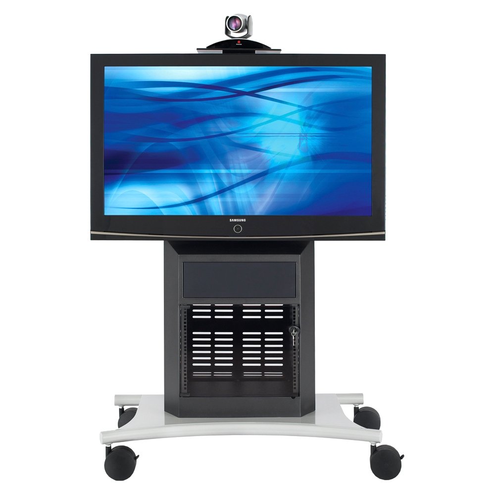 Avteq RPS-1000S-E Mobile Cart for Extended 15.5" Interior Depth, Supports Single Display Up to 82", 350 lbs Load Capacity, Powered Speaker Module, Adjustable Videoconferencing Camera Shelf