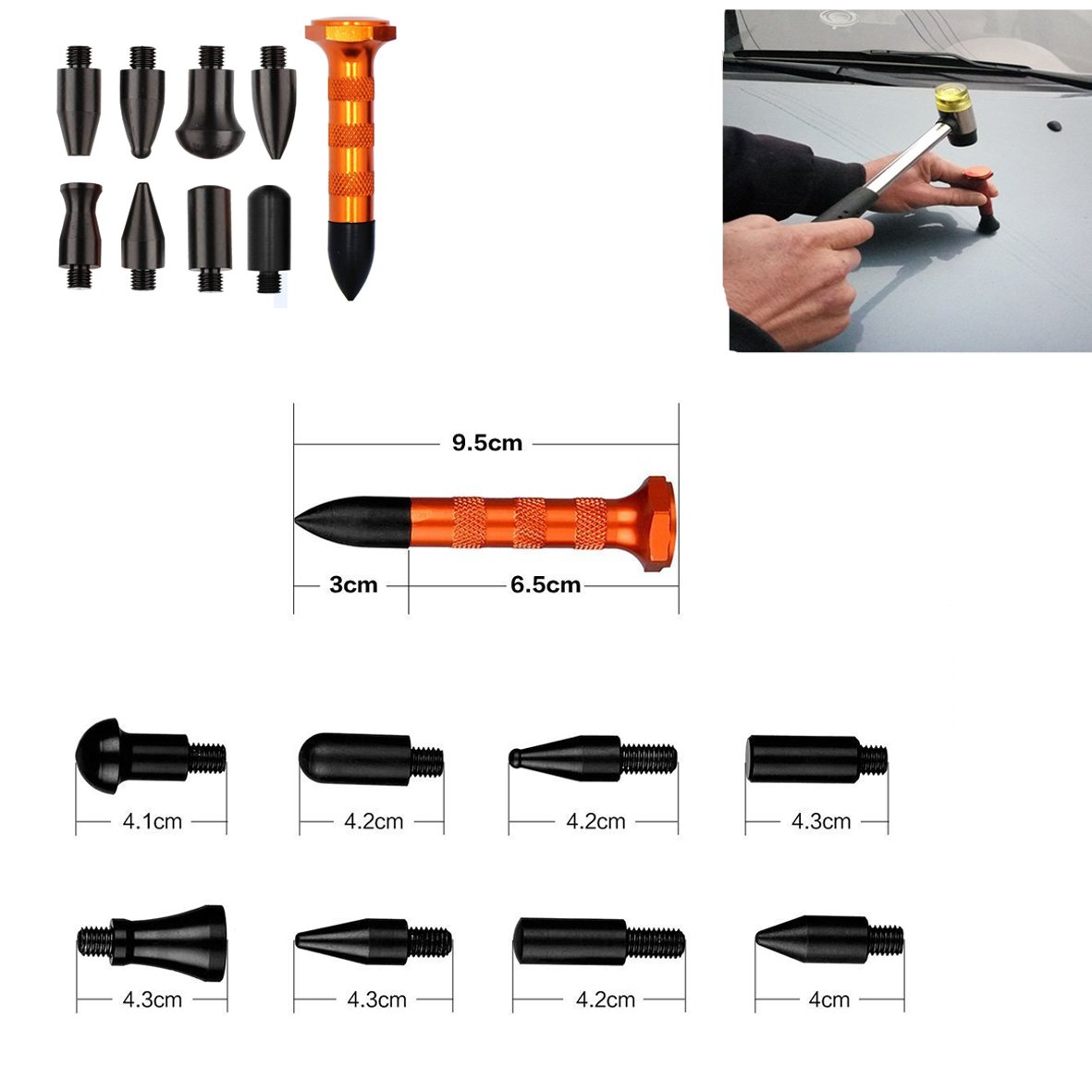 HiYi Auto Body Tools Paintless Dent Repair Knockdown Metal Tap Down PDR Tools Dent Lifte 9 Heads