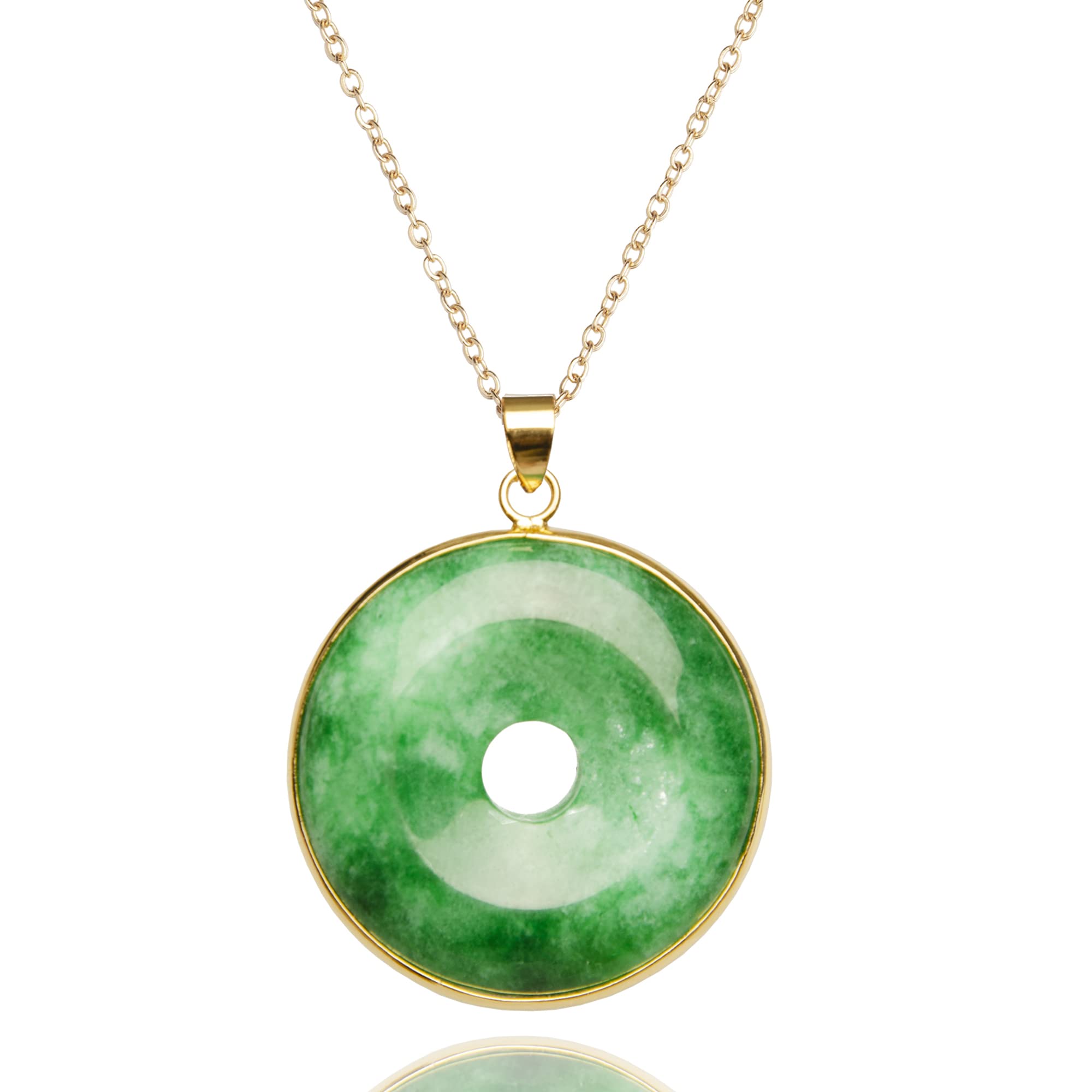 Green Jade "Good Fortune" Pendant Necklace, Natural Jade Agate Crystal Healing Handmade Good Luck Gift Jewelry