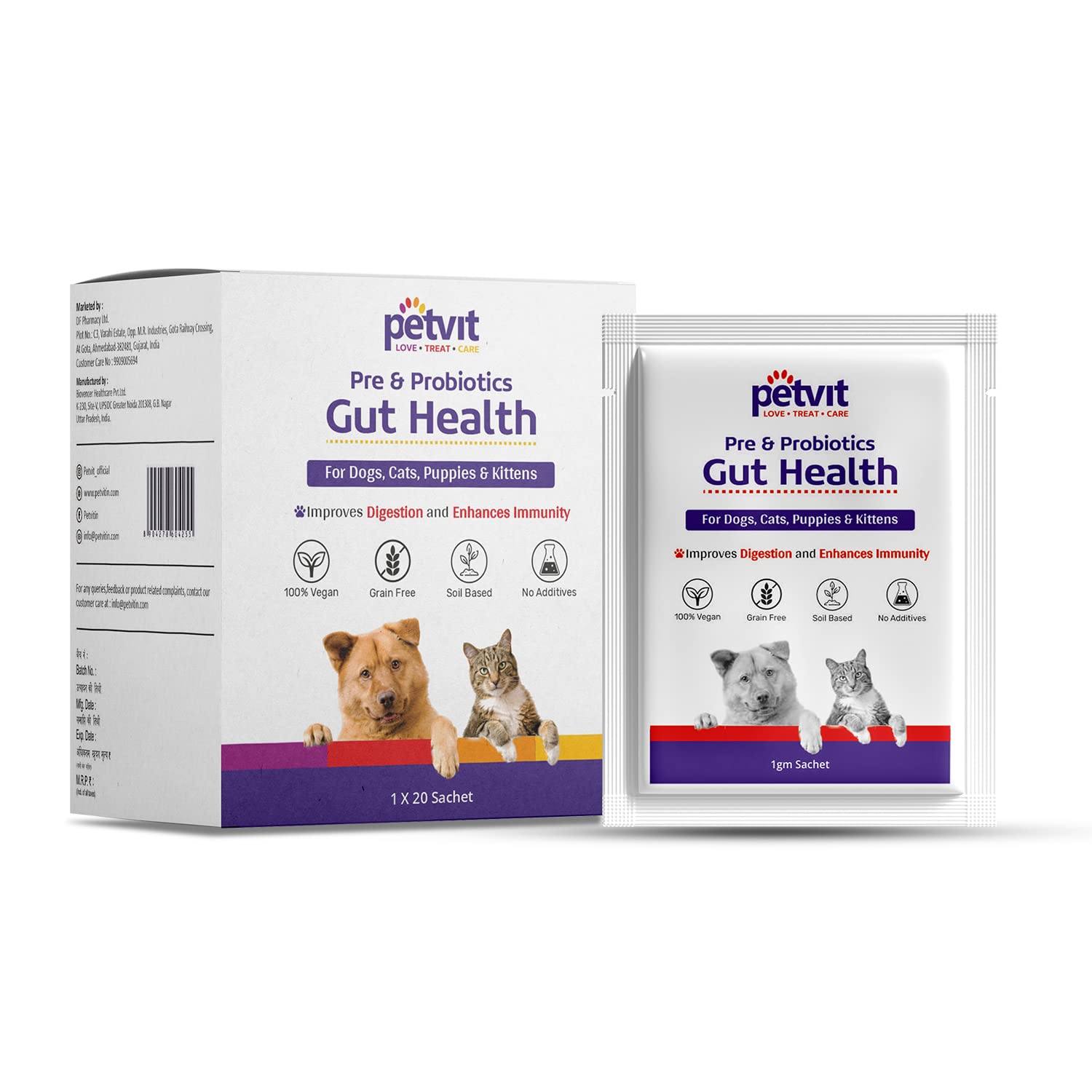 Petvit Prebiotic and Probiotics for Dogs | Dog gut health supplement | Added Vitamins & Omega 3 6 for dogs | Supports Digestive Enzymes | Immunity Booster | 20 sachets