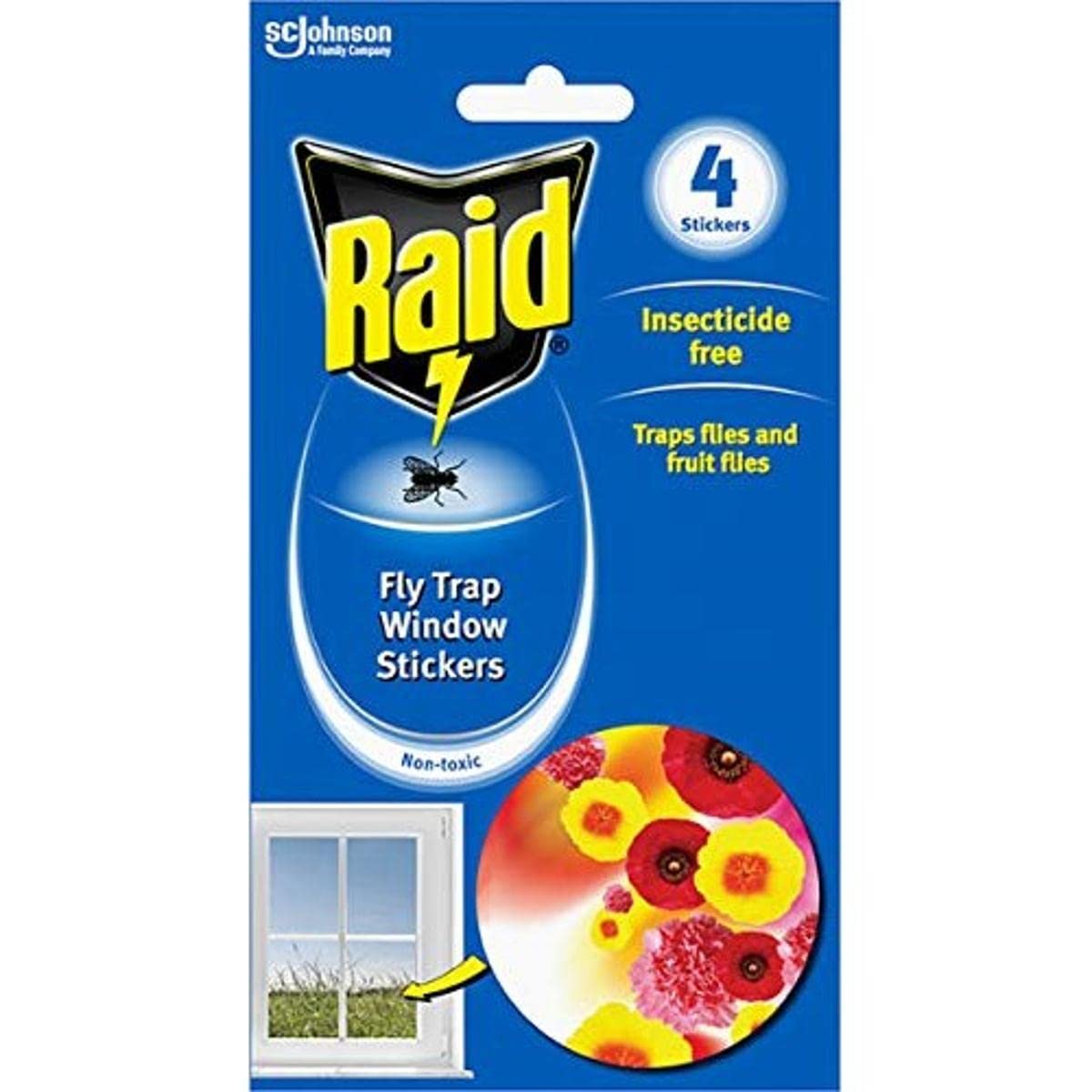 RaidFly Trap Window Stickers, Fly Killer for Indoor Use, Non Toxic and Insecticide Free Formula, Pack of 1 (4 Stickers)