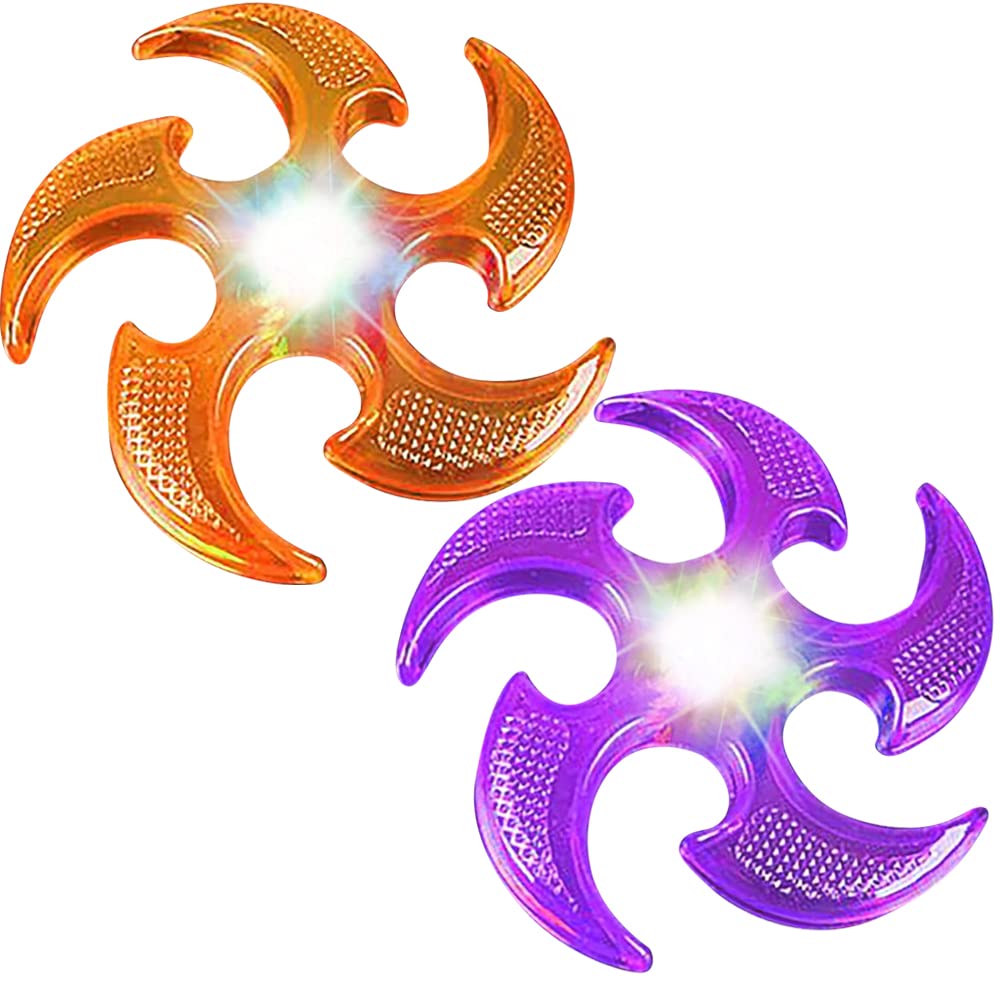 ArtCreativity Light Up Ninja Flyers Set – Pack of 2 Flying Ninja Stars for Kids – Light Up Flying Toys with Batteries – Fun Summer Toy and Gift for Kids – Orange and Purple Ninja Stars