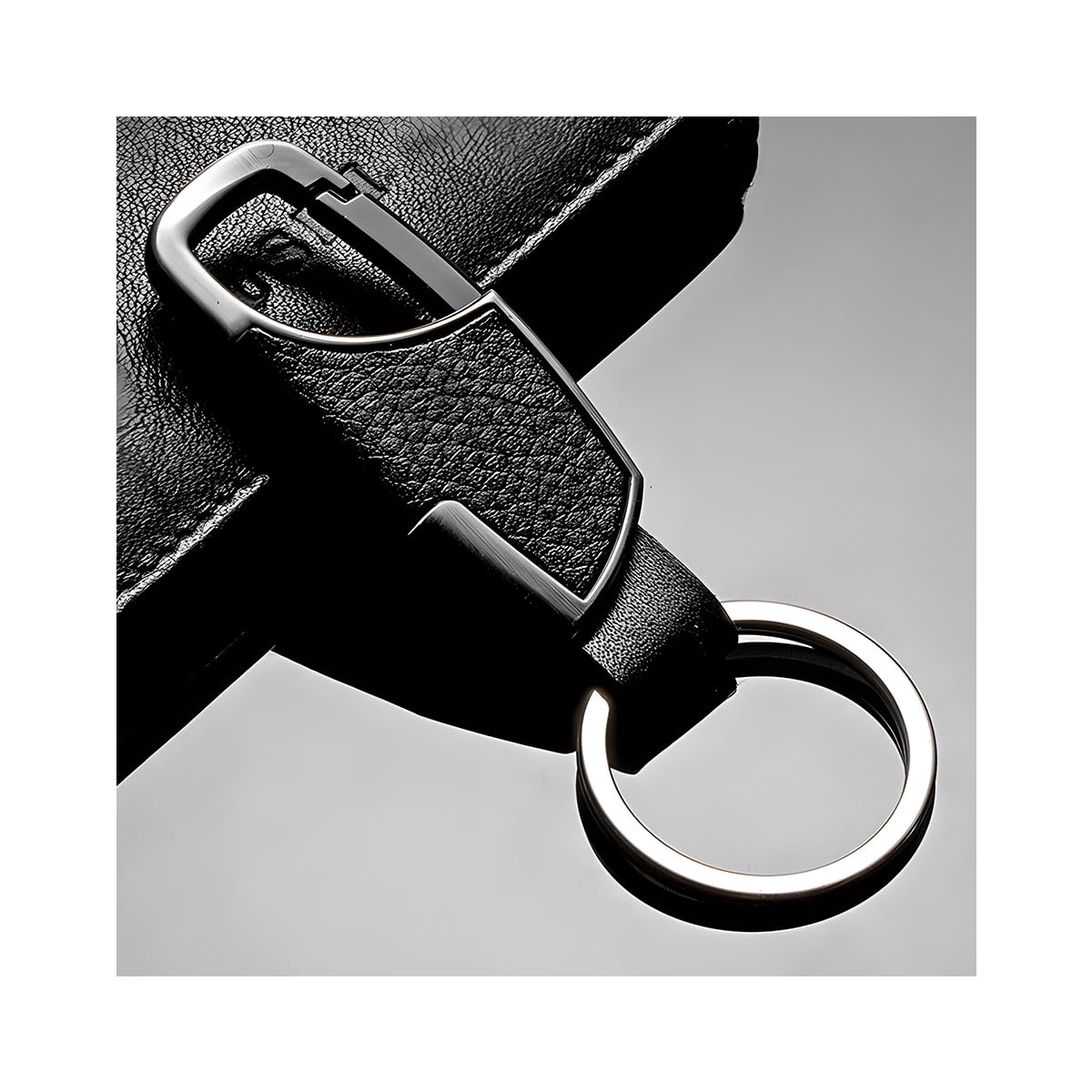 Car Leather Keychain, Heavy Duty Anti-Lost Auto Keychain, Vehicle Keyring for Men & Women, Car Accessories (All Black)