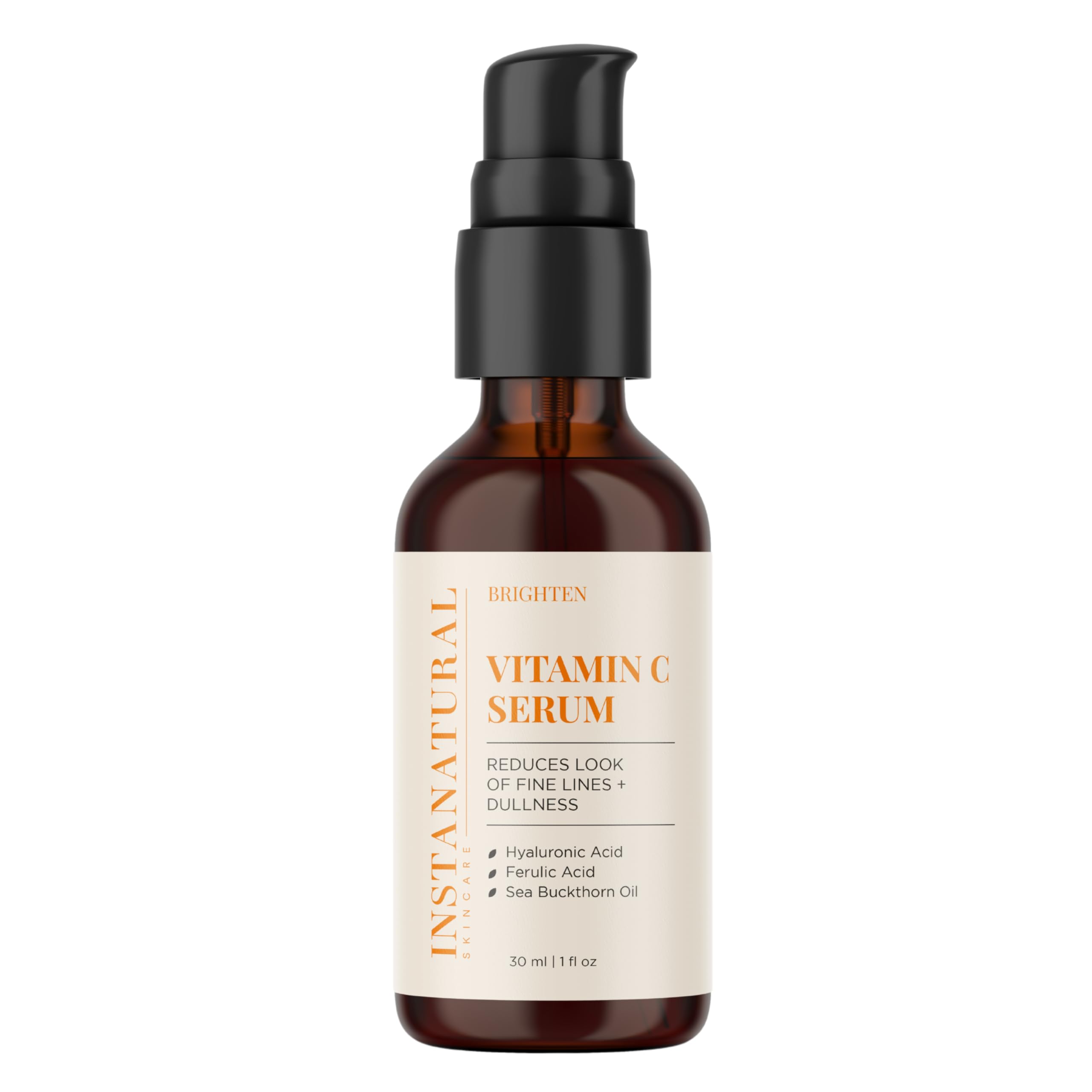 InstaNatural Vitamin C Face Serum, Brightens, Hydrates and Reduces Signs of Aging, with Vitamin C, Hyaluronic and Ferulic Acid, 1 FL Oz