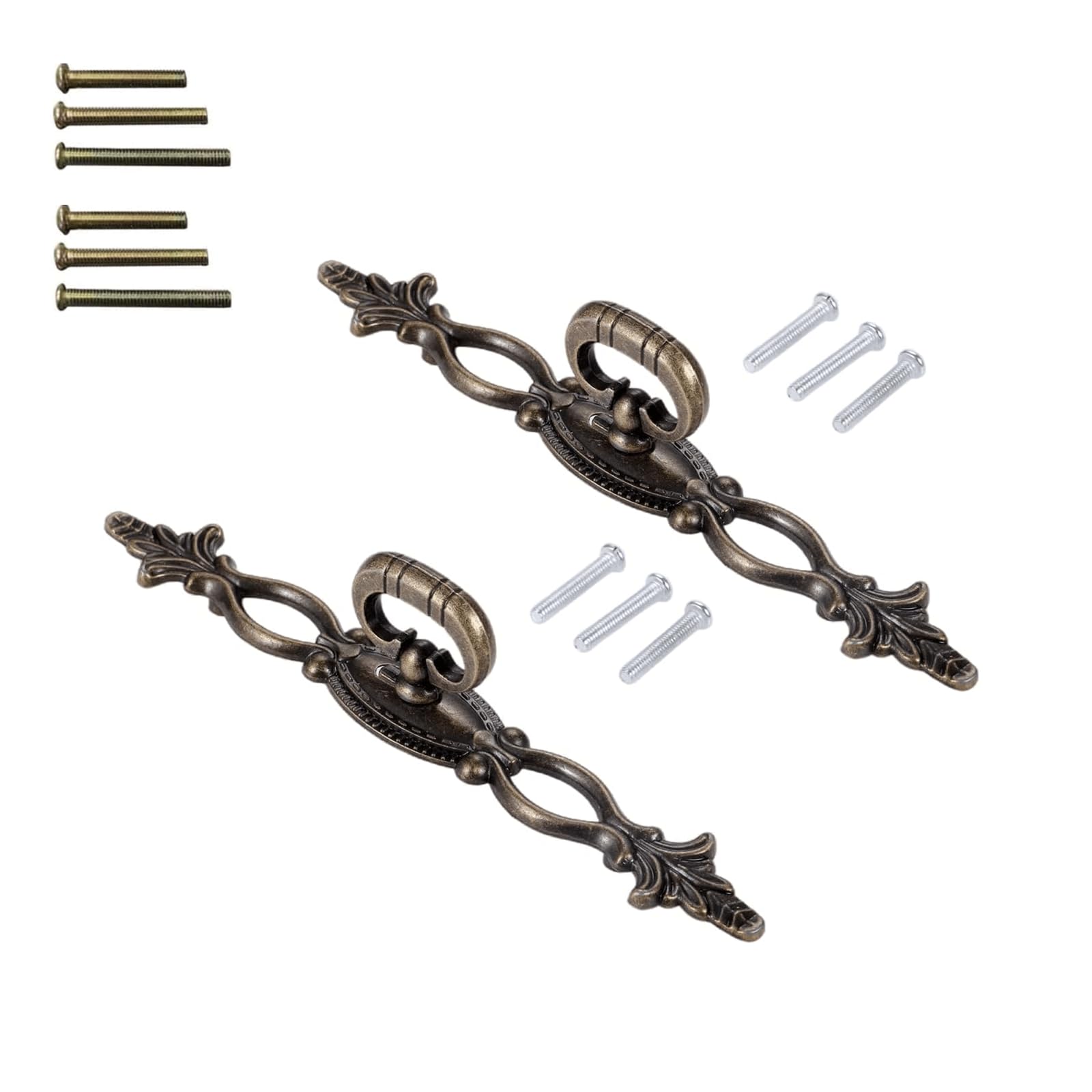 dophee 2Pcs Vintage Style Pulls Handles, Antique Bronze Hollow Decor Cabinet Knobs for Furniture Drawer Dresser Closet Wardrobe Cupboard with Screw, 6.30"x0.87"x1.34"