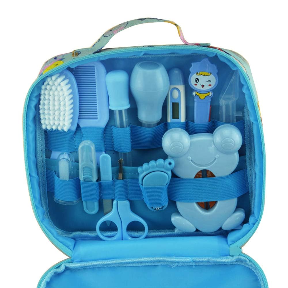 Zelin Baby Grooming kit Set Infant Baby Grooming Tools Newborn Manicure Set Baby Healthcare Nail Clippers Hairbrush Tool Set(13PCS) (Blue)