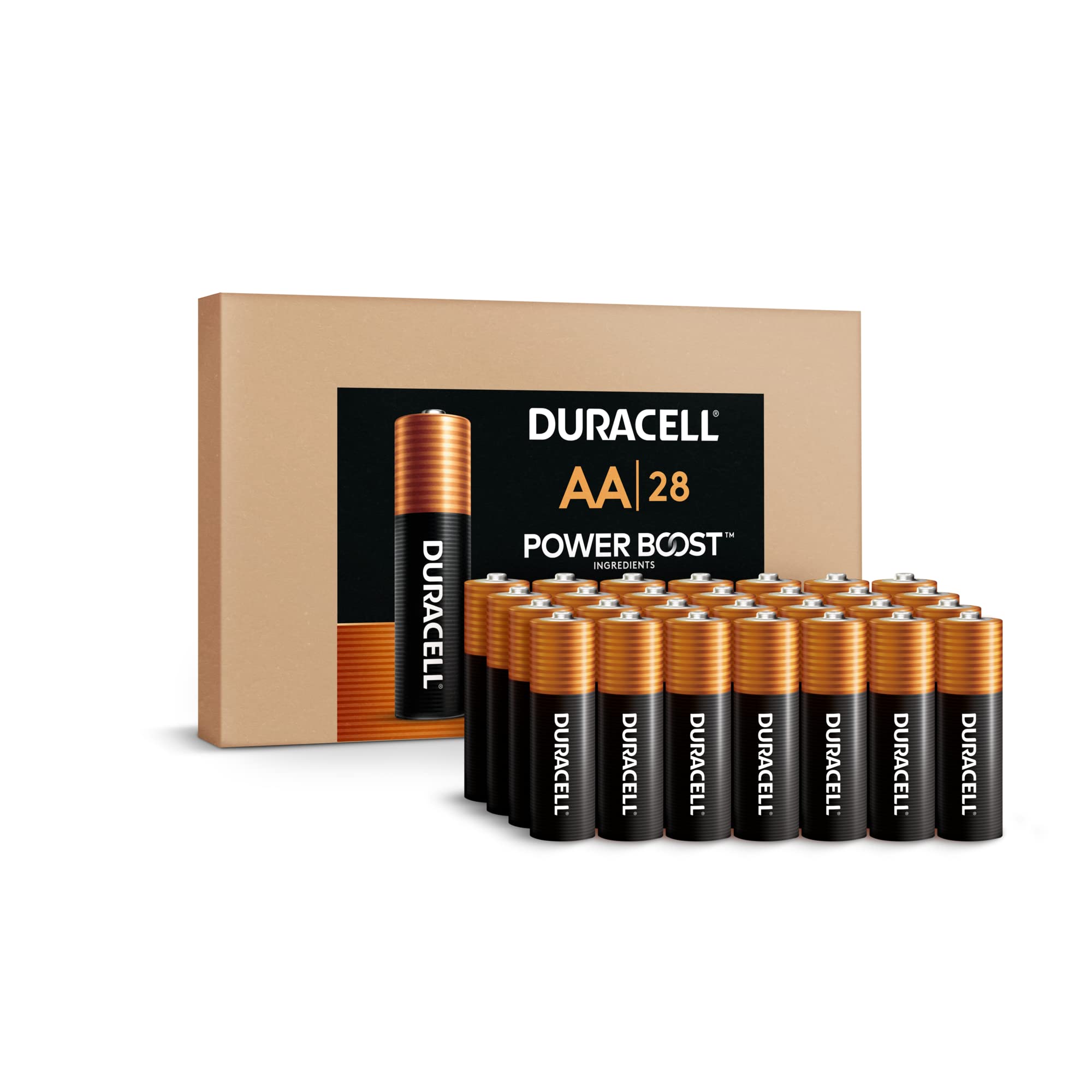 DURACELLCoppertop AA Batteries with Power Boost ingredients, 28 Count (Pack of 1). Re-closable pack for quick, easy access and organized storage. Double A Battery with Long-lasting Power