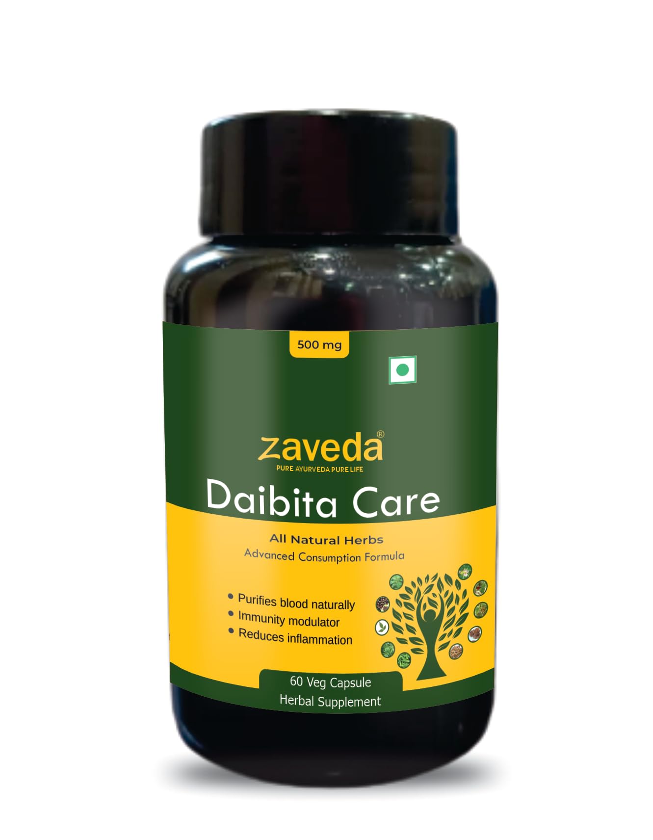 ZAVEDA DIABITA CARE | Diabetic Care Suppliment With Karela,Neem,Jamun extracts & 7 other Ayurvedic herbs|Blood Sugar Care|60 Veg Capsules