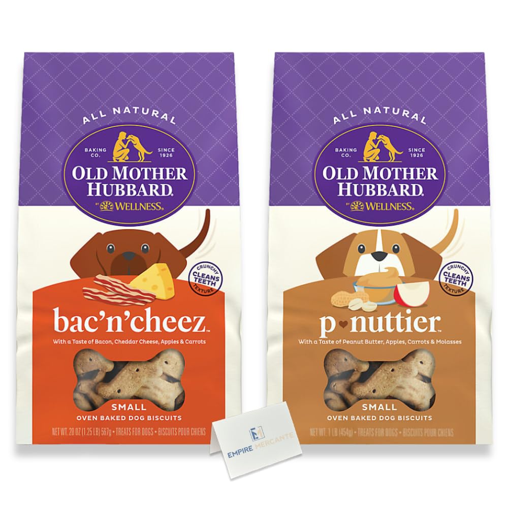 Old Mother Hubbard Dog Treats Small Variety Pack of 2 (Bac'N'Cheez & P Nuttier) Classic, Crunchy, Natural Oven Baked Dog Bones Biscuit Assortment Ideal for Teeth Cleaning and Pet Training