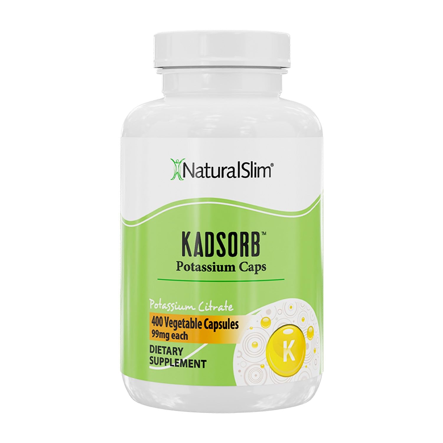 NaturalSlim Kadsorb Natural Potassium Citrate - Supports Electrolyte Balance & Normal PH, Non-GMO & Gluten-Free, Absorbable Potassium Supplement with Essential Minerals - 99 mg 400 Capsules (Solo)