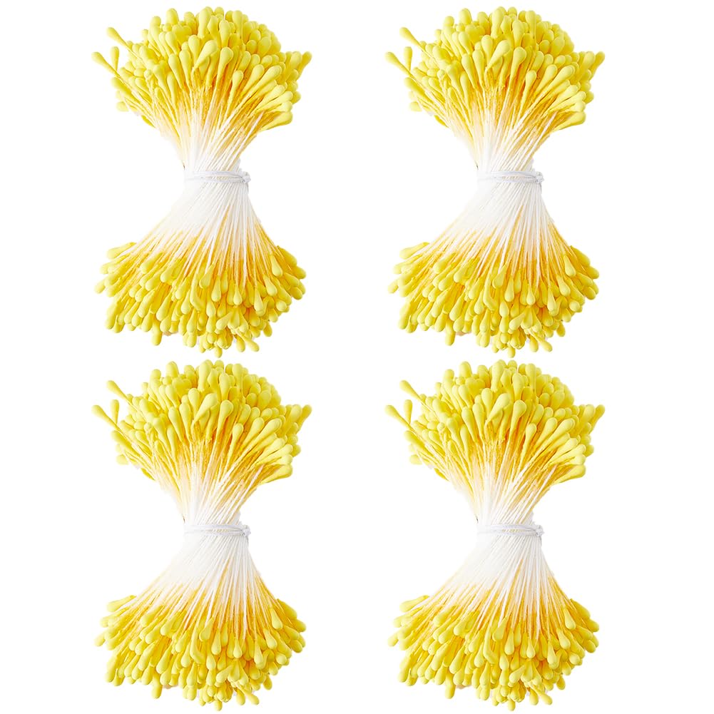 GORGECRAFT 1600PCS Yellow Double Heads Handmade Flower Stamen Flower Stamens Pistil Artificial Pearlized Floral Pollens Stamen for Flower Making Scrapbook Decoration Handicrafts