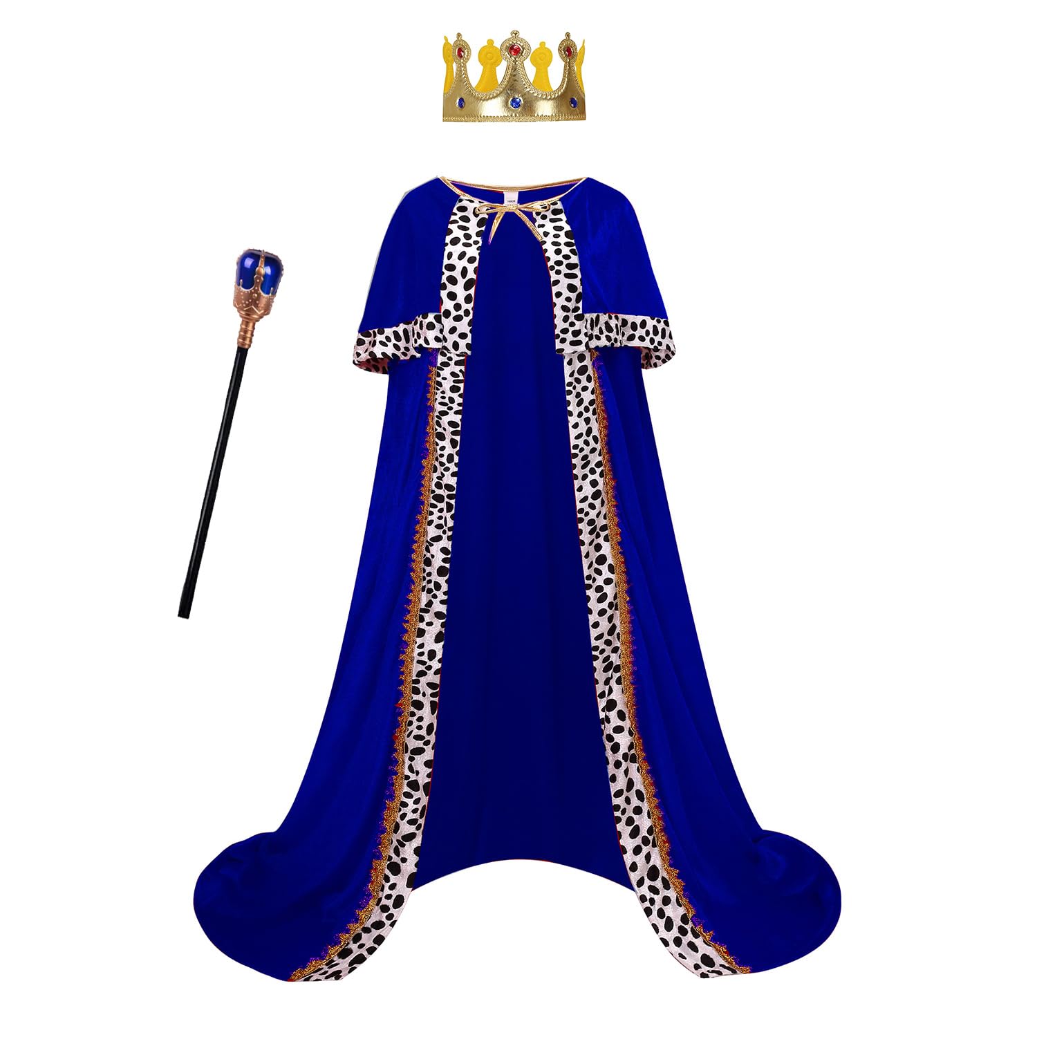 maxToonrain Adult King Costume,Men's Funny Fancy Dress Velvet Red Cape+King Crown And Sceptre Set Halloween Costumes For Men Adults Kids Boys