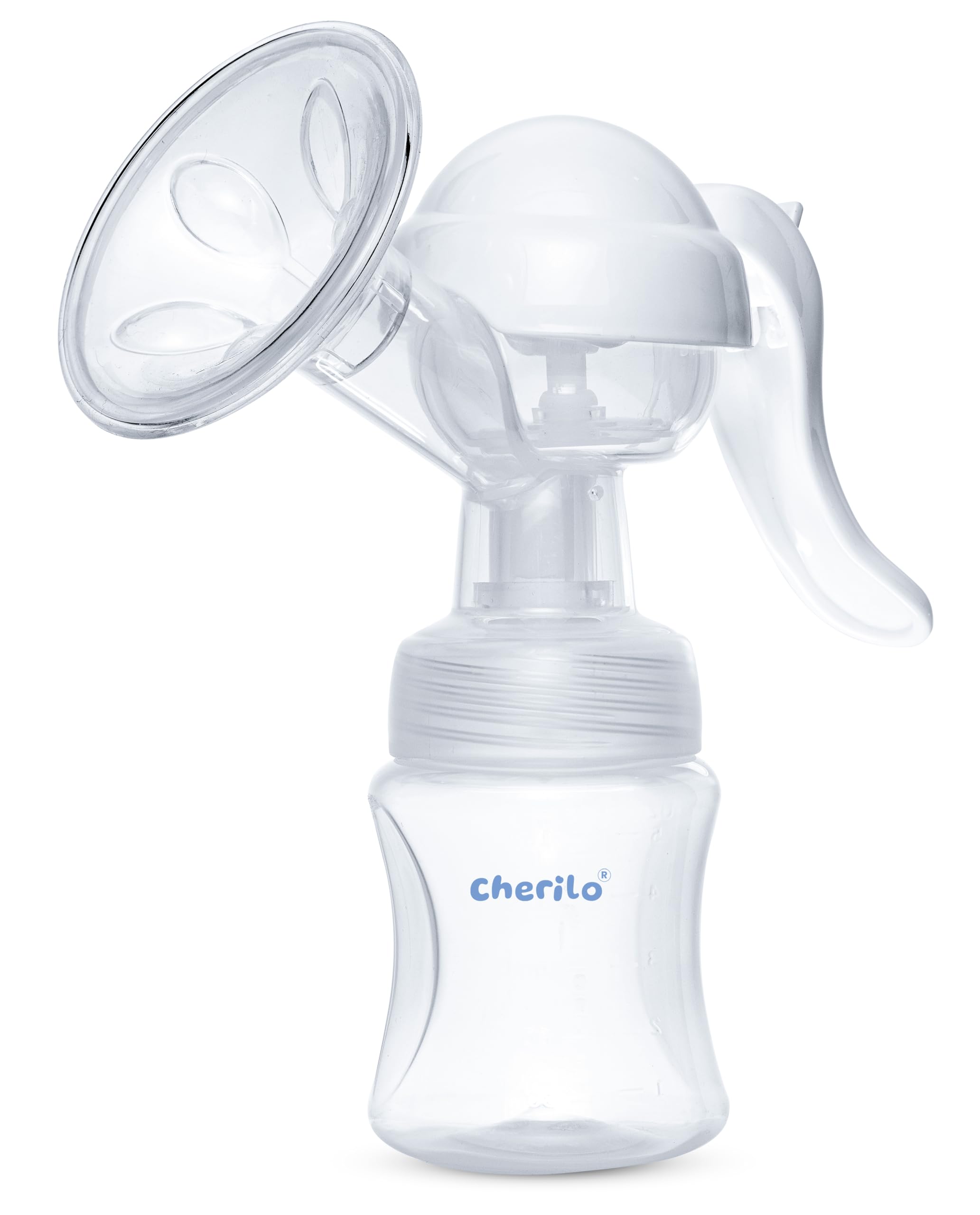 Cherilo Breast Milk Pump Manually, 3 Level Suction Adjustment with Silicone Cushion, 1 BPA Free Storage Bottle & 2 Free Breast Pads