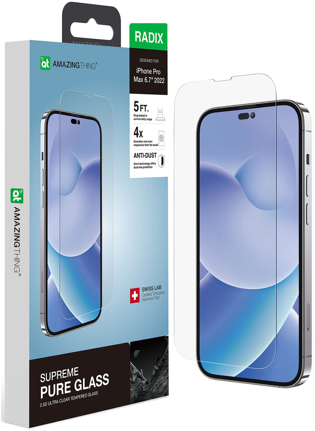 Amazing Thing Supreme RADIX Pure Glass for iPhone 14 Pro MAX Screen Protector (6.7 inch) Tempered Glass with Dust Free Omni Technology and Easy Install Tray - [CASE FRIENDLY 2.5D]