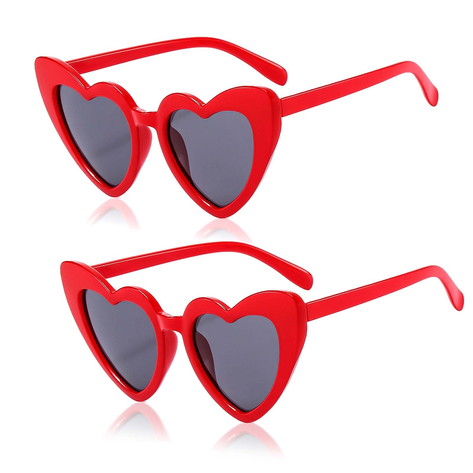 AWAVM2PCS 70s Vintage Love Heart Sunglasses Red, heart shaped sunglasses,Women Cat Eye Ladies Retro Vintage Designer Style UV400 Protection Fancy Colorful Eyewear,Womens Sunglasses