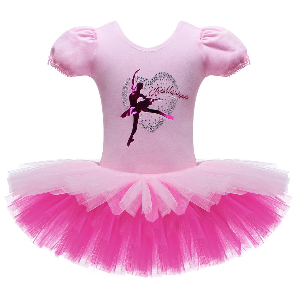 ZNYUNEGirls Ballet Dance Tutu Dress Overlay Rhinestone Dancewear Leotards 158 Pink XL