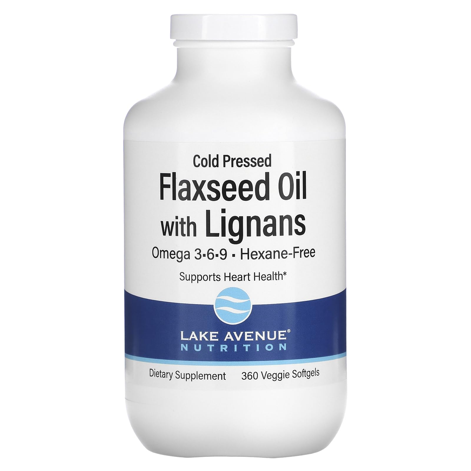 Lake Avenue Nutrition Organic Cold Pressed Flaxseed Oil & Lignan, Hexane Free, 360 Veggie Softgels