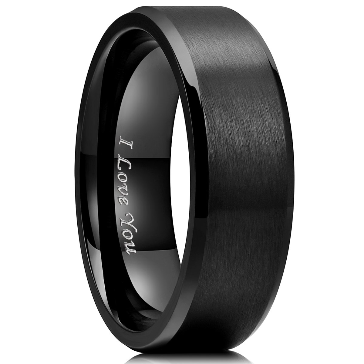 King Will2mm/3mm/4mm/5mm/6mm/7mm/8mm Stainless Steel Ring Black/Silver Plated Matte Finish&Polished Beveled Edge with Laser Etched I Love You