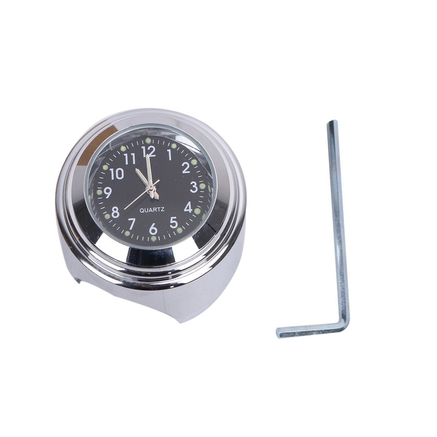 TESWNE 7/8" Motorcycle Chrome Handlebar Black Dial Clock for Yamaha Suzuki Kawasaki