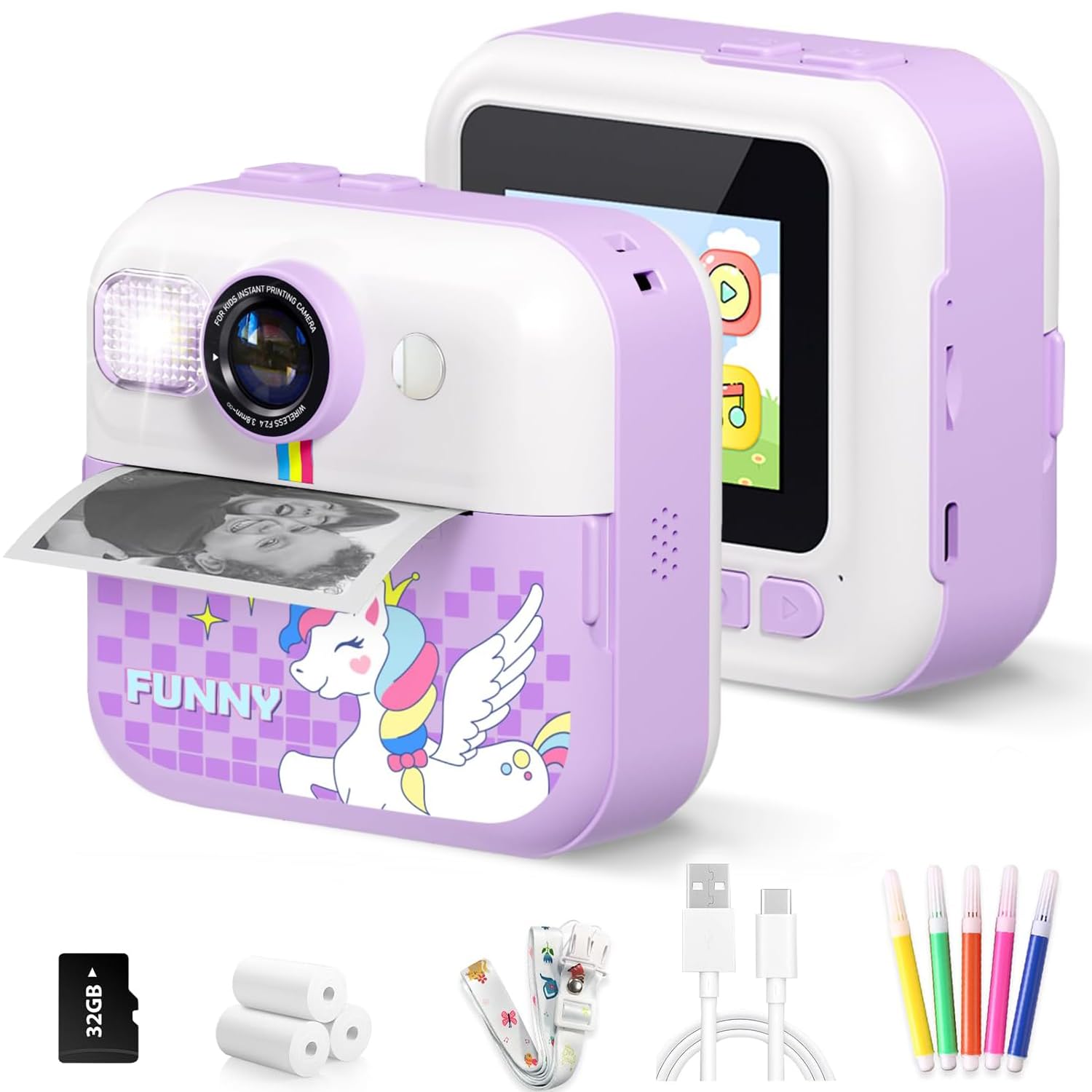 Masroo Kids Camera Instant Print, Camera for Kids with Printable Photos, Toddler Camera Toys for Children Ages 3-14, Digital Camera Birthday Gifts for Girls 4 5 6 7 8 9 10 11 12 13 Years Old (Purple)