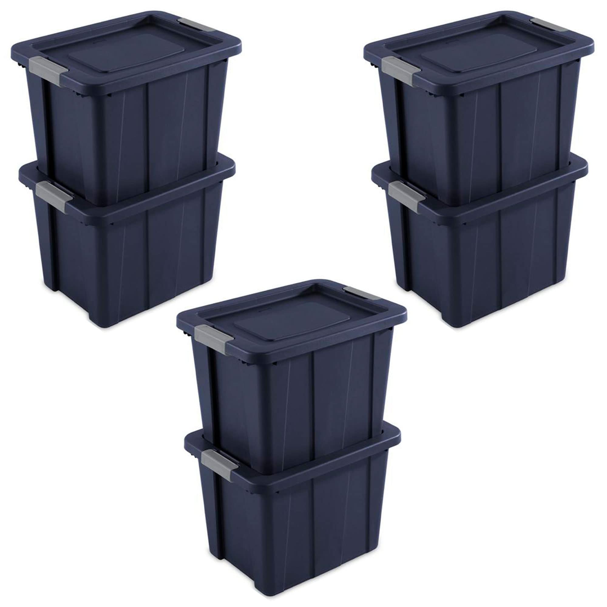 Sterilite18 Gal Latching Tuff1 Storage Tote, Stackable Bin with Latch Lid, Plastic Container to Organize Garage, Basement, Blue Base and Lid, 6-Pack