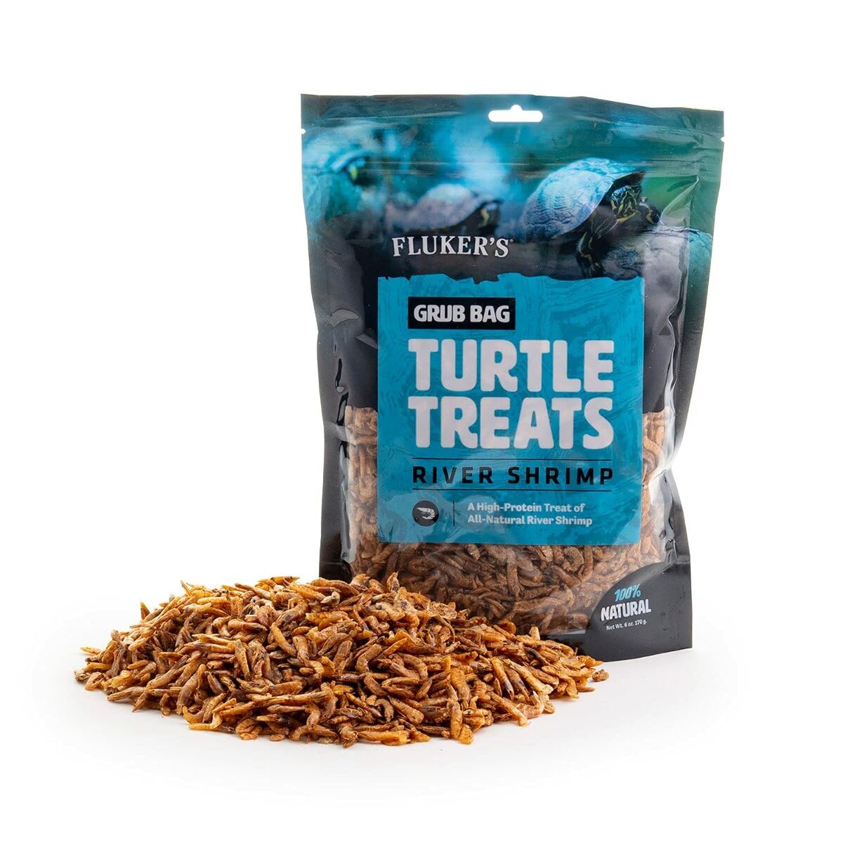 Fluker's Grub Bag Turtle Treats, High Protein Freeze Dried River Shrimp, For Aquatic Turtles, Amphibians, and Reptiles, 6 oz