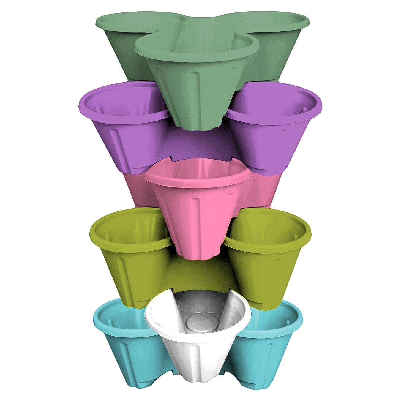 simpahome 6 x Plastic Strawberry Planter Trio 3 Pot Tri-Pot Stacking Pot for Herb Flower Bedding Indoor Outdoor Garden - Random Colours