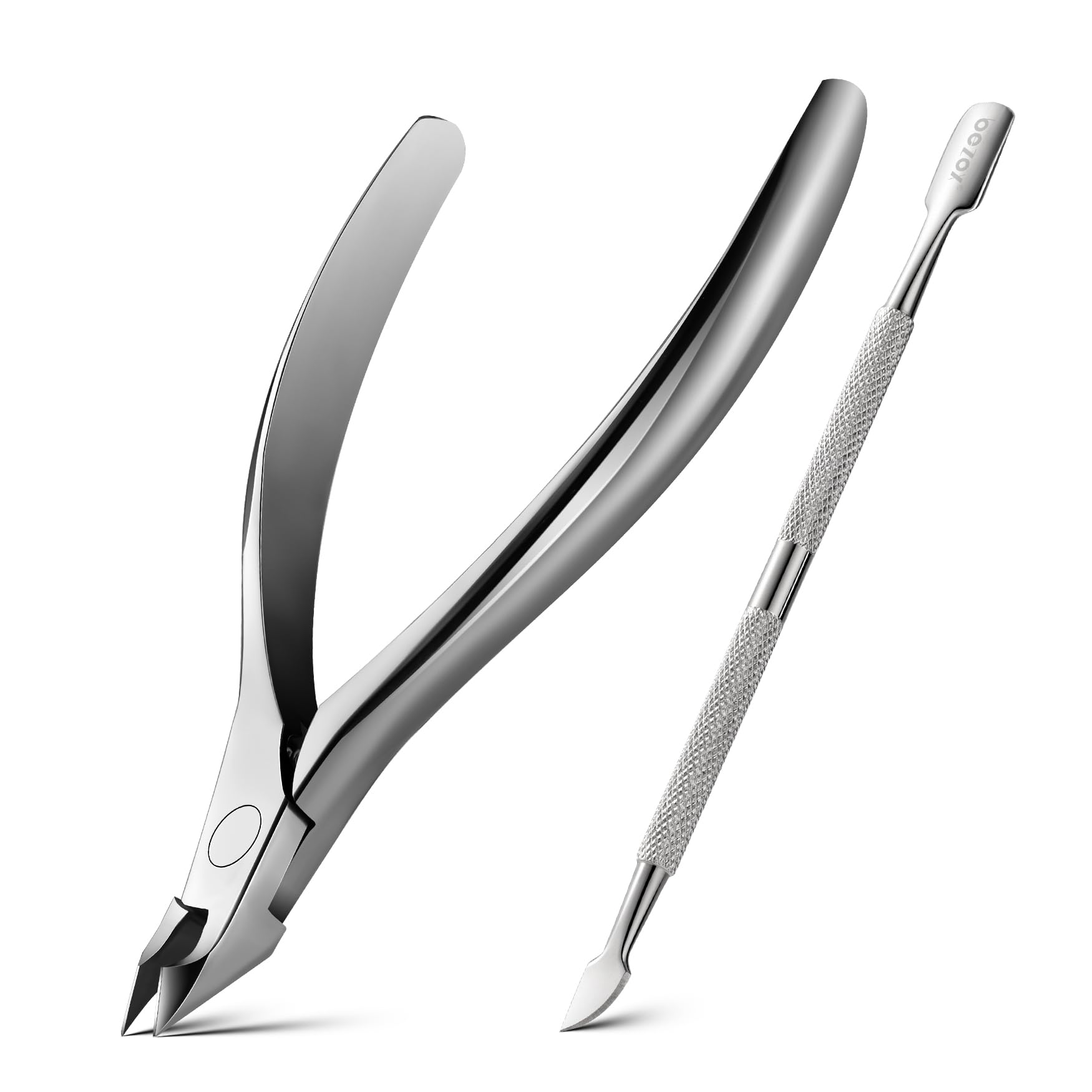 BEZOXCuticle Nippers with Cuticle Pusher Set - Precise Cuticle Clippers and Under-Nail Cleaning Set for Salon or Home Use - Surgical Stainless Steel