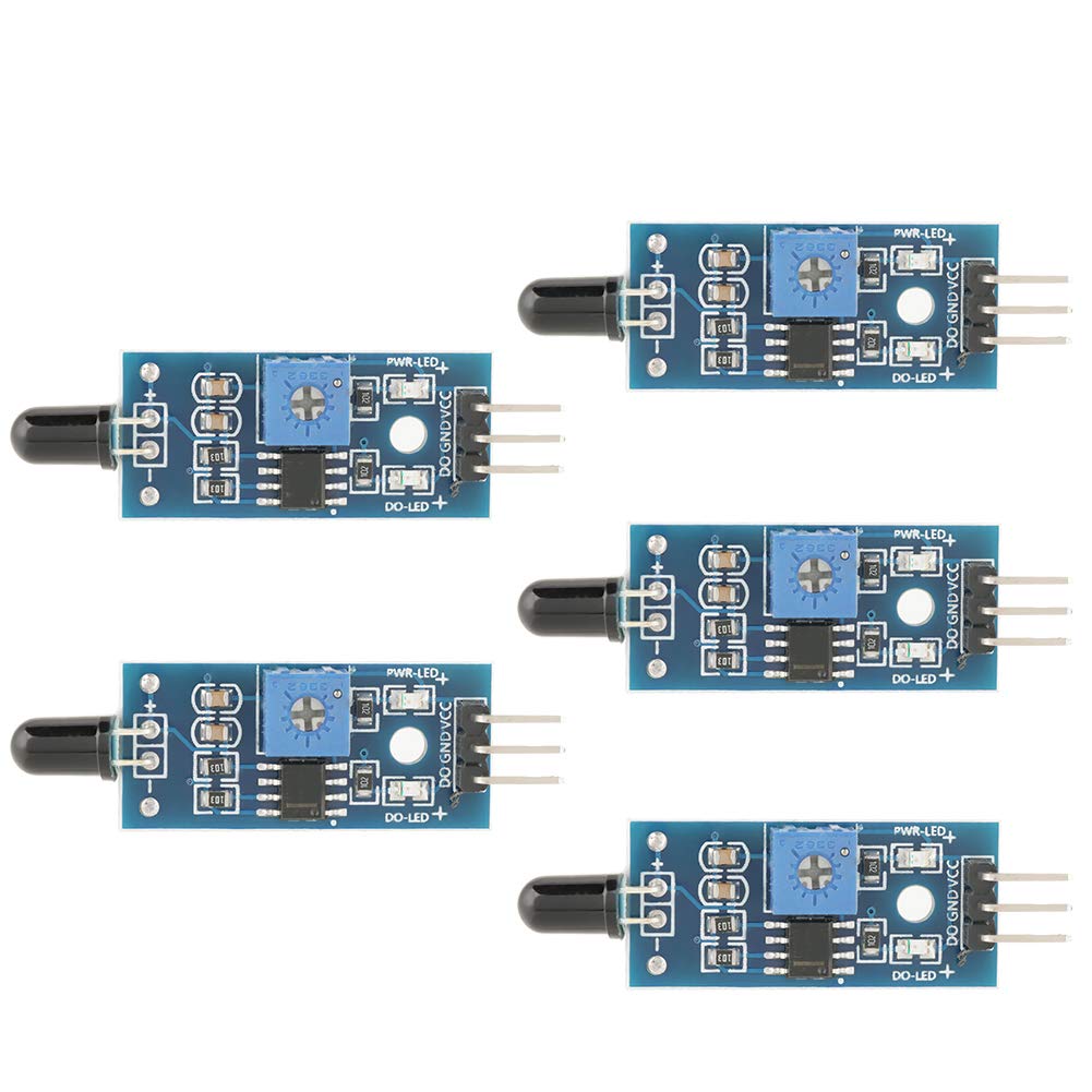 Eujgoov 5 Pcs Ir Infrared Flame Sensor Flame Sensor Module Module Detector Smartsense for Wide Voltage Lm393 60 Degrees