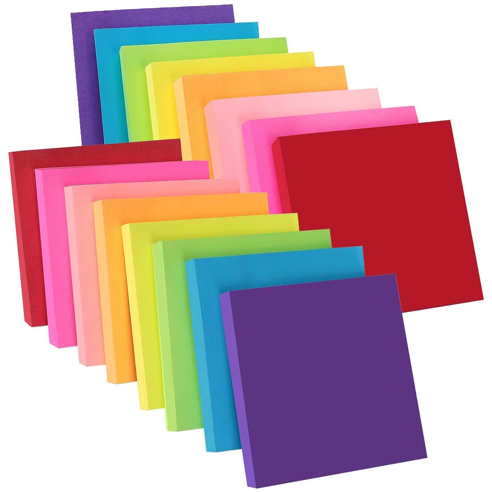 ZCZN 8 Assorted Colour Sticky Notes, 76 x 76 mm,100 Sheets/Pad Self-Sticky Notes,16 Pads