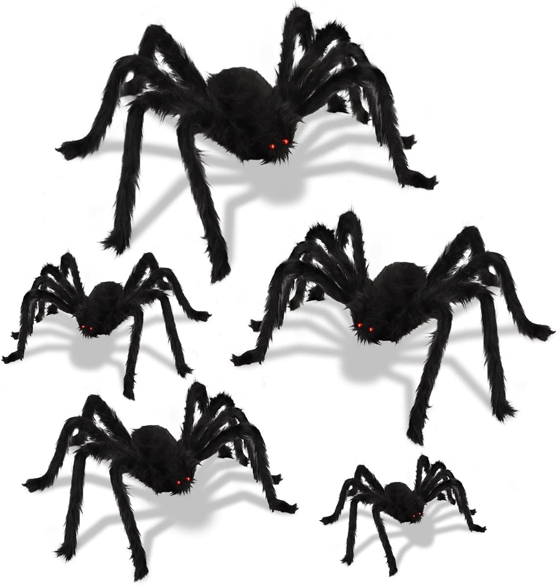 bueziiu 5pcs Halloween Spider Decorations Scary Hairy Emulation Spiders Ornament Halloween Indoor Outdoor Yard Patio Window and Party Creepy Decor Supplies