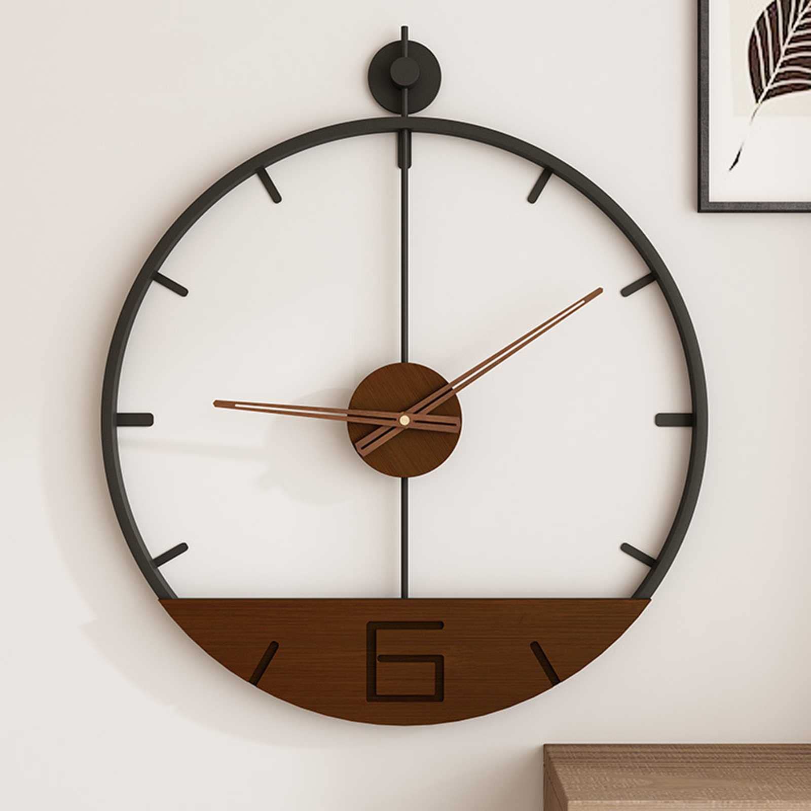 SXFutureLarge Metal Wall Clock, Simplicity Silent Clock with Stylish Wooden Pointers, Great for Living Room, Kitchen, Dining-Room, Hallway, Bedroom, 53CM