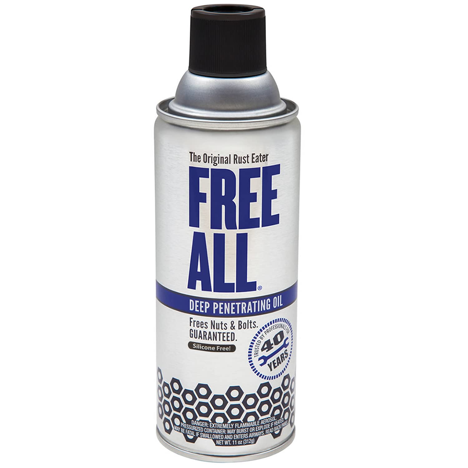 Free All Rust Eater Deep Penetrating Oil, 11 oz Aerosol – Loosens Rusted Bolts, Nuts, Pipe Connections & Locks – Industrial-Grade Rust Remover, Silicone-Free Lubricant, Safe on Paint, Plastic Surfaces