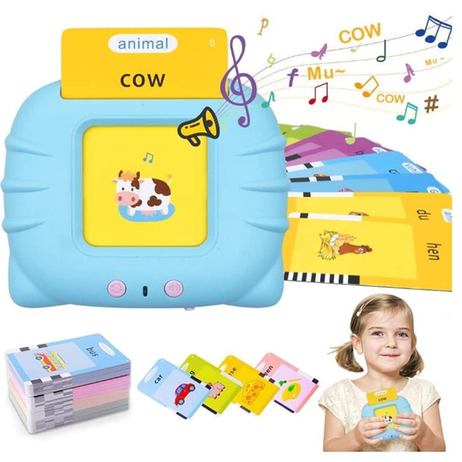 AM ANNA Talking Flash Cards Learning Toys, Toddler Flash Cards Educational Toys Reading Machine with 224 Words, Preschool Montessori Toys for Kids for 2 3 4 5 Year Old Kids Toddler (Blue)