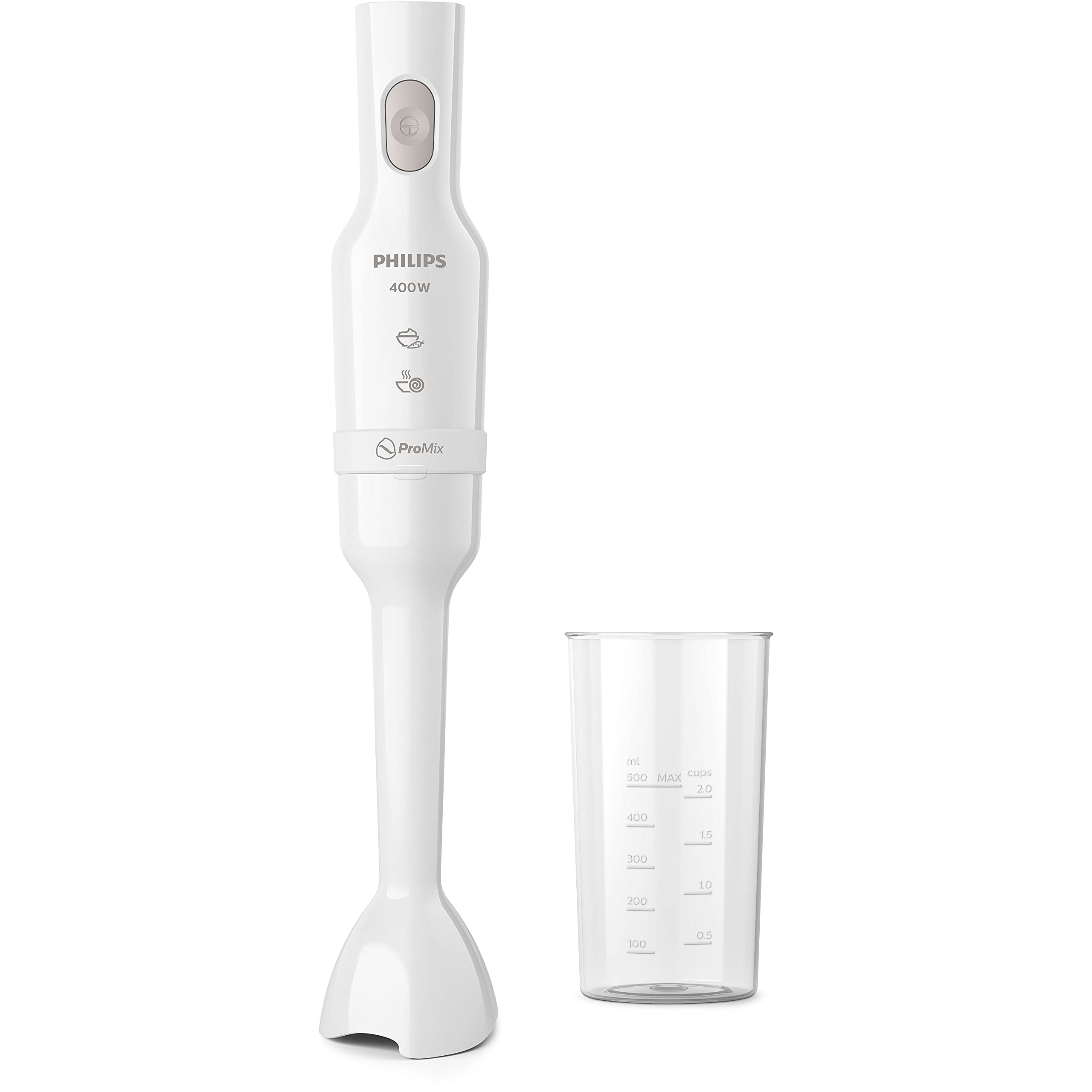 Philips ProMix Hand Blender 3000 Series, 400 W Motor, Beaker Included, Compact, White, Plastic, HR2520/01, 2 Years Warranty UAE Version